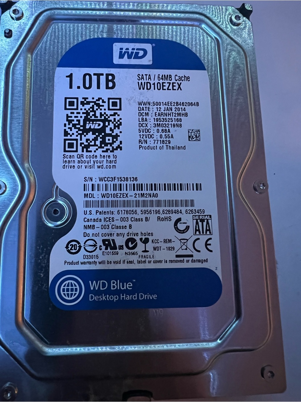 Blue 1TB Internal Desktop Hard Drive - 1.0TB (Blue)
